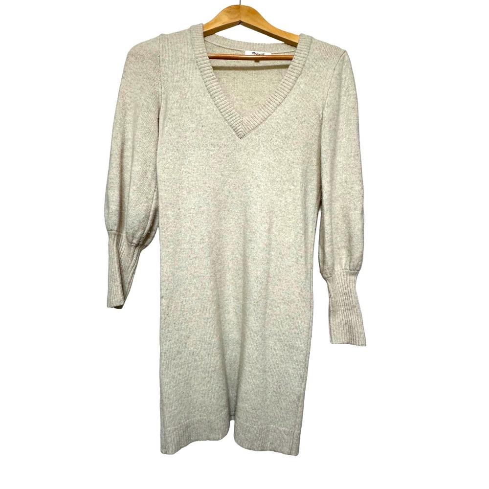 Madewell Cream Long Sleeve V-Neck Dress
